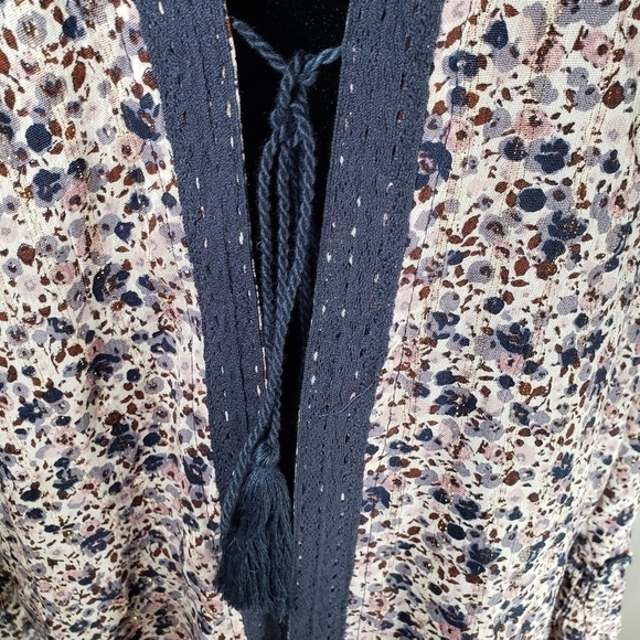 Nalini Navy and Pink with Gold Shimmer Open Front w/Tie Closure One Sz Fits All - Picture 7 of 11